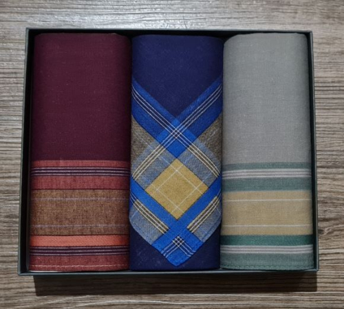 Stofftaschentuch Set 3er Sören Baumwolle Olive, Bordeaux, Blau